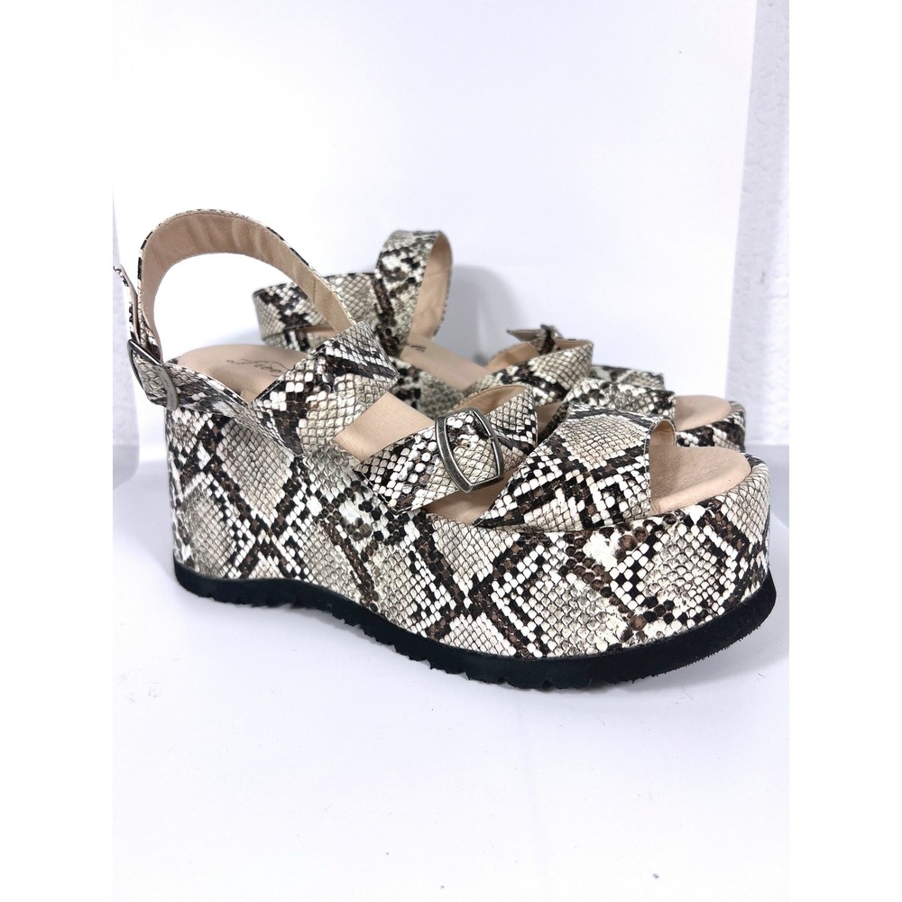 Free People Chelsea Embossed Snake Print Strappy Platform Sandal Chunky 39